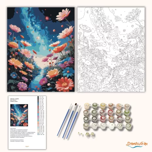 Galaktikus virágkert - számfestő készlet - Számfestő.hu - 80×100cm - Keretre feszítve