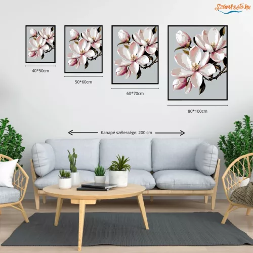 Tavaszi magnólia virág - számfestő készlet - Számfestő.hu - 50×60cm - Keretre feszítve
