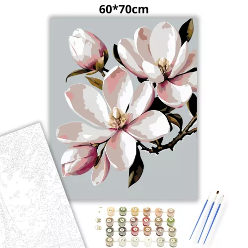 Tavaszi magnólia virág - számfestő készlet - Számfestő.hu - 60×70cm - Keret nélkül
