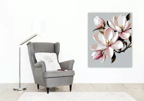 Tavaszi magnólia virág - számfestő készlet - Számfestő.hu - 60×70cm - Keretre feszítve
