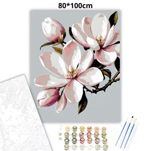 Tavaszi magnólia virág - számfestő készlet - Számfestő.hu - 80×100cm - Keret nélkül