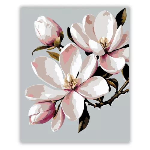 Tavaszi magnólia virág - számfestő készlet - Számfestő.hu - 40×50cm - Keretre feszítve