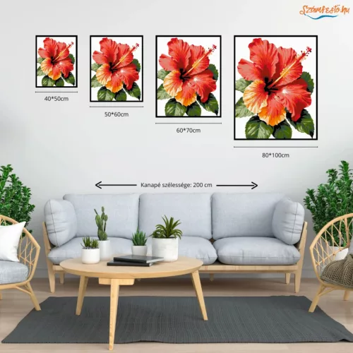 Trópusi hibiszkusz - számfestő készlet - Számfestő.hu - 40×50cm - Keret nélkül