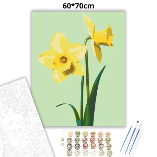 Tavaszi nárciszok - számfestő készlet - Számfestő.hu - 60×70cm - Keretre feszítve