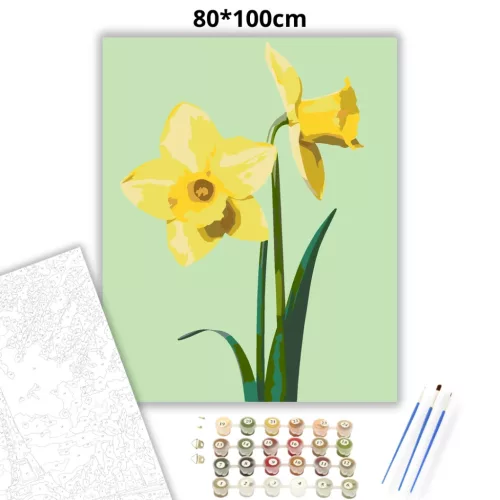 Tavaszi nárciszok - számfestő készlet - Számfestő.hu - 80×100cm - Keretre feszítve