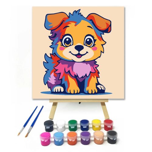 Csillogó szemű kutyus - gyerek számfestő készlet - Számfestő.hu - 30×30cm - Keret nélkül