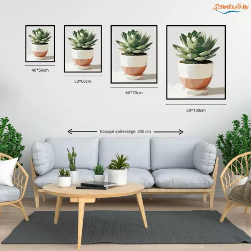 Pozsgás szobanövény - számfestő készlet - Számfestő.hu - 60×70cm - Keretre feszítve