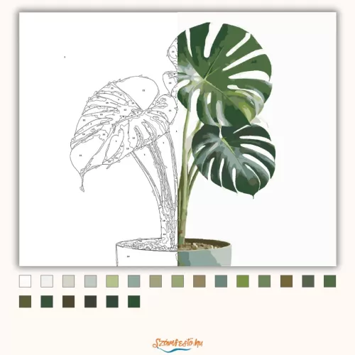 Könnyező pálma cserépben - számfestő készlet - Számfestő.hu - 60×70cm - Keretre feszítve