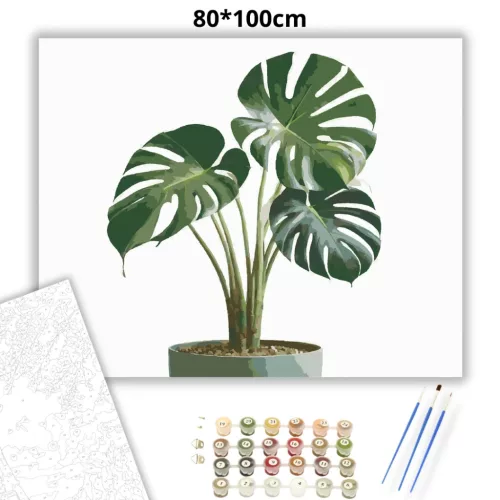 Könnyező pálma cserépben - számfestő készlet - Számfestő.hu - 80×100cm - Keretre feszítve