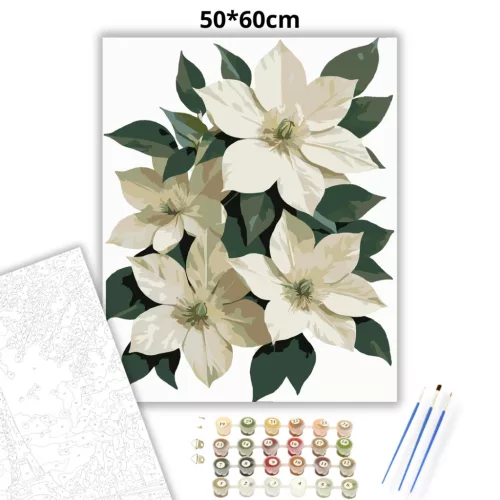 Klemátisz virágok - számfestő készlet - Számfestő.hu - 50×60cm - Keretre feszítve