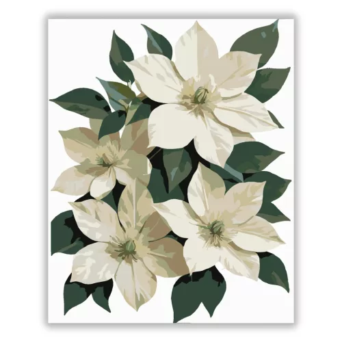 Klemátisz virágok - számfestő készlet - Számfestő.hu - 50×60cm - Keretre feszítve