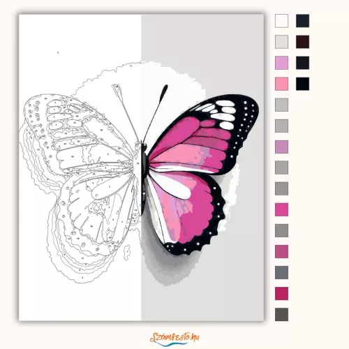 Rózsaszín pillangó - számfestő készlet - Számfestő.hu - 60×70cm - Keret nélkül