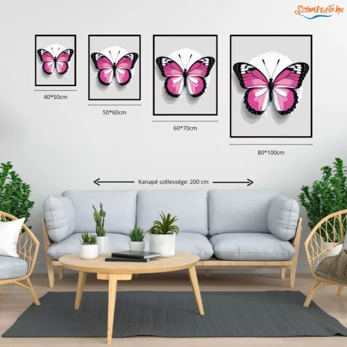 Rózsaszín pillangó - számfestő készlet - Számfestő.hu - 60×70cm - Keret nélkül