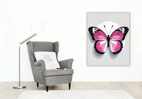 Rózsaszín pillangó - számfestő készlet - Számfestő.hu - 60×70cm - Keretre feszítve