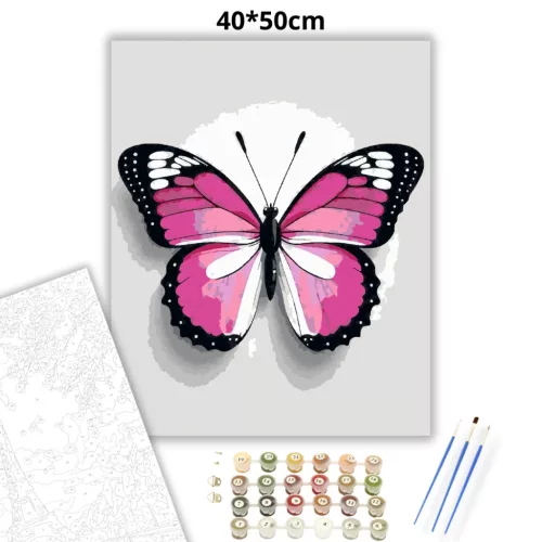 Rózsaszín pillangó - számfestő készlet - Számfestő.hu - 40×50cm - Keretre feszítve
