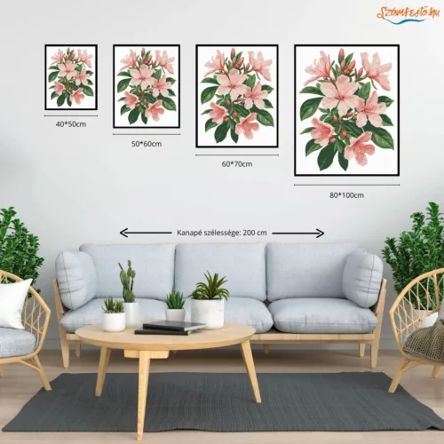 Azálea virágzás - számfestő készlet - Számfestő.hu - 50×60cm - Keretre feszítve