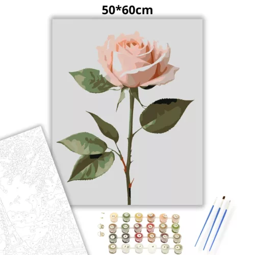 Bársonyos rózsaszál - számfestő készlet - Számfestő.hu - 50×60cm - Keret nélkül