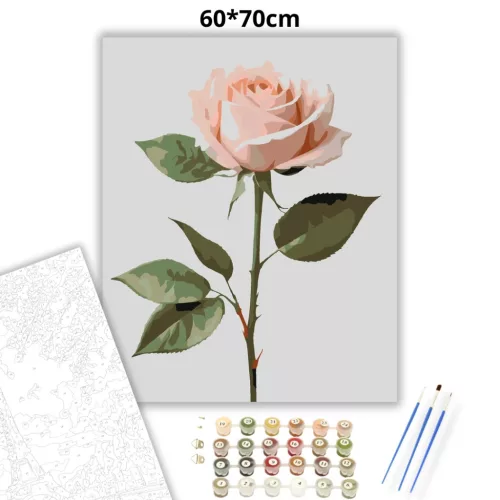 Bársonyos rózsaszál - számfestő készlet - Számfestő.hu - 60×70cm - Keretre feszítve