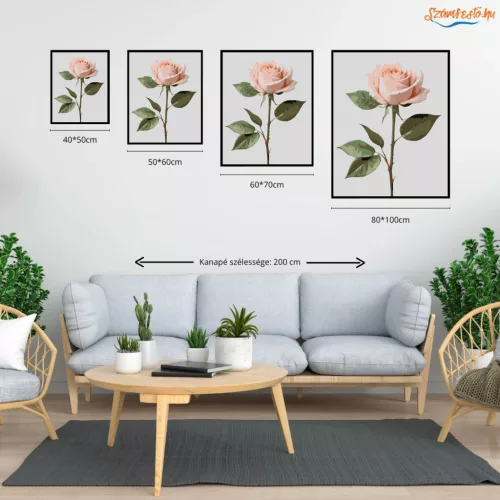Bársonyos rózsaszál - számfestő készlet - Számfestő.hu - 60×70cm - Keretre feszítve