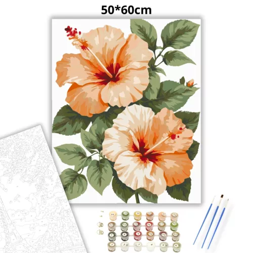 Barackos hibiszkuszok - számfestő készlet - Számfestő.hu - 50×60cm - Keret nélkül