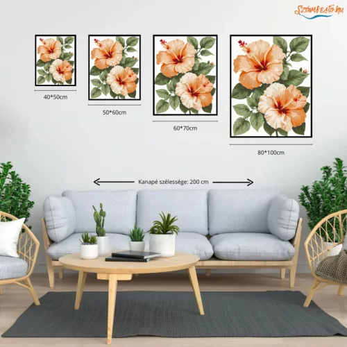 Barackos hibiszkuszok - számfestő készlet - Számfestő.hu - 60×70cm - Keretre feszítve