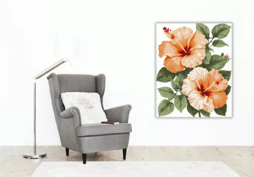 Barackos hibiszkuszok - számfestő készlet - Számfestő.hu - 40×50cm - Keretre feszítve