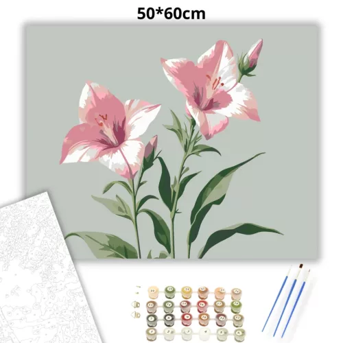 Baracklevelű harangvirágok - számfestő készlet - Számfestő.hu - 50×60cm - Keretre feszítve