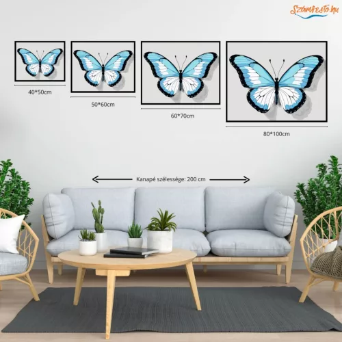 Kékes pillangó - számfestő készlet - Számfestő.hu - 50×60cm - Keretre feszítve