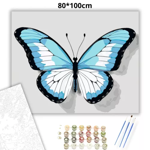 Kékes pillangó - számfestő készlet - Számfestő.hu - 80×100cm - Keretre feszítve