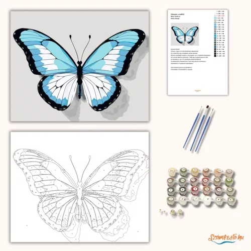 Kékes pillangó - számfestő készlet - Számfestő.hu - 80×100cm - Keretre feszítve