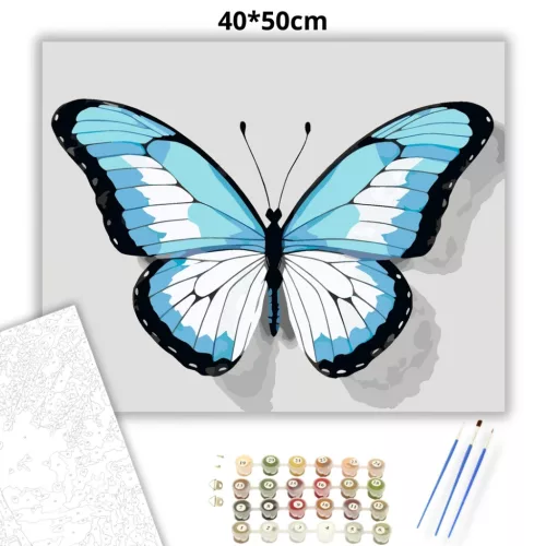 Kékes pillangó - számfestő készlet - Számfestő.hu - 40×50cm - Keretre feszítve
