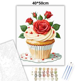Romantikus rózsás sütemény - számfestő készlet - Számfestő.hu - 40×50cm - Keret nélkül