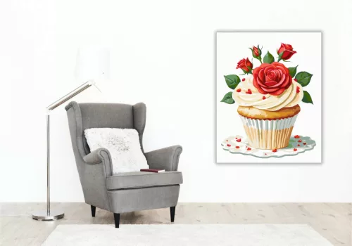 Romantikus rózsás sütemény - számfestő készlet - Számfestő.hu - 40×50cm - Keret nélkül