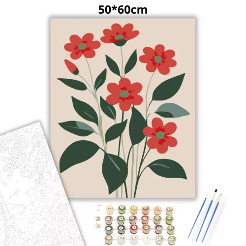 Letisztult pipacs szárak - számfestő készlet - Számfestő.hu - 50×60cm - Keretre feszítve