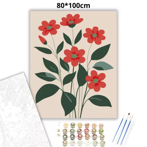 Letisztult pipacs szárak - számfestő készlet - Számfestő.hu - 80×100cm - Keret nélkül