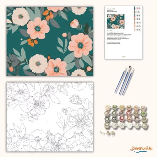 Barackos árnyalatú virágok - számfestő készlet - Számfestő.hu - 50×60cm - Keret nélkül