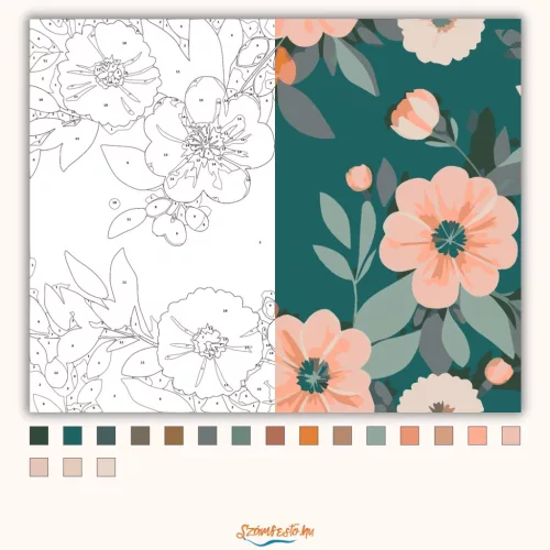 Barackos árnyalatú virágok - számfestő készlet - Számfestő.hu - 50×60cm - Keret nélkül