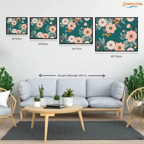 Barackos árnyalatú virágok - számfestő készlet - Számfestő.hu - 60×70cm - Keretre feszítve