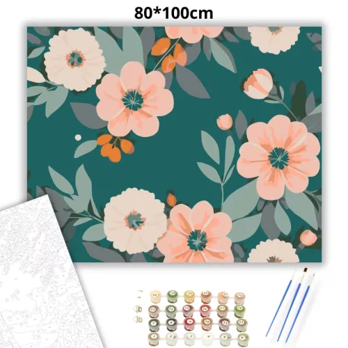 Barackos árnyalatú virágok - számfestő készlet - Számfestő.hu - 80×100cm - Keretre feszítve