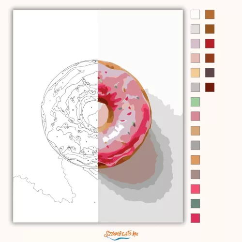 Rózsaszín mázas fánk - számfestő készlet - Számfestő.hu - 40×50cm - Keret nélkül