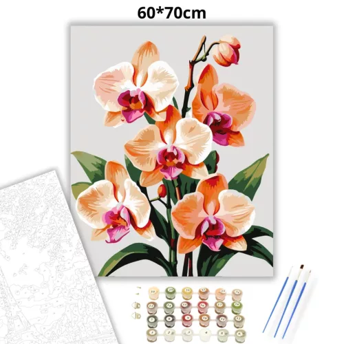 Letisztult orchidea virágzás - számfestő készlet - Számfestő.hu - 60×70cm - Keretre feszítve