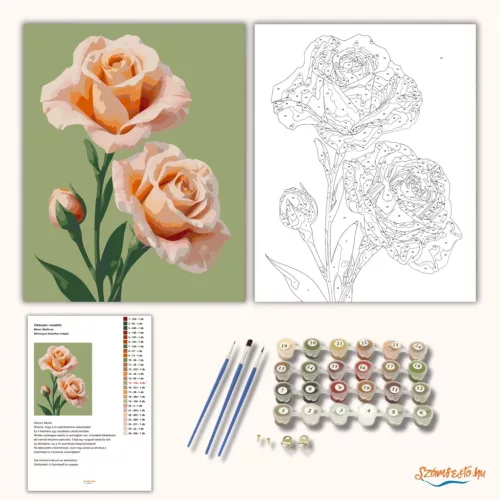 Bársonyos lisianthus virágok - számfestő készlet - Számfestő.hu - 60×70cm - Keretre feszítve