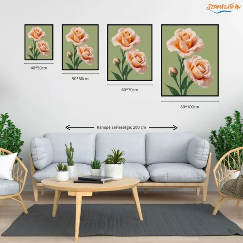 Bársonyos lisianthus virágok - számfestő készlet - Számfestő.hu - 40×50cm - Keret nélkül