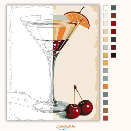Retro koktélos pohár - számfestő készlet - Számfestő.hu - 50×60cm - Keretre feszítve