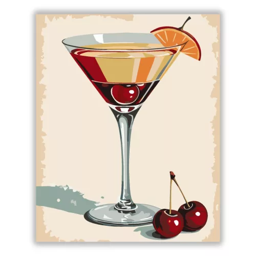 Retro koktélos pohár - számfestő készlet - Számfestő.hu - 60×70cm - Keretre feszítve