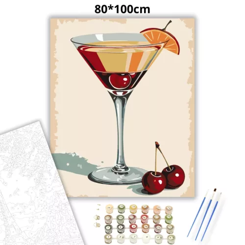 Retro koktélos pohár - számfestő készlet - Számfestő.hu - 80×100cm - Keretre feszítve