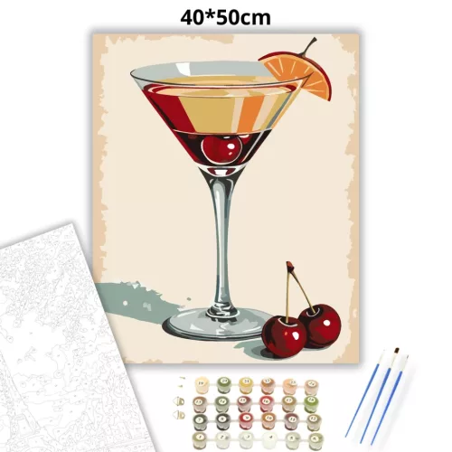 Retro koktélos pohár - számfestő készlet - Számfestő.hu - 40×50cm - Keretre feszítve