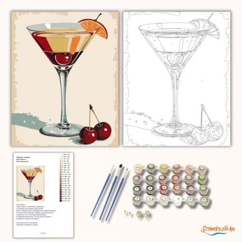 Retro koktélos pohár - számfestő készlet - Számfestő.hu - 40×50cm - Keret nélkül