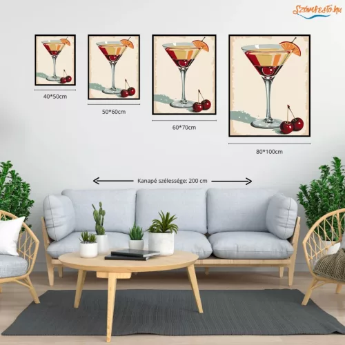 Retro koktélos pohár - számfestő készlet - Számfestő.hu - 40×50cm - Keret nélkül