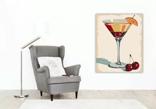 Retro koktélos pohár - számfestő készlet - Számfestő.hu - 40×50cm - Keretre feszítve